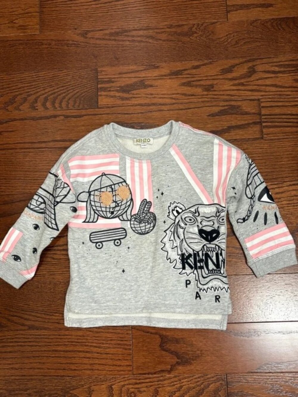 2Y Like New Kenzo Kids Grey Graphic Sweatshirt with Embroidered Details, Perfect